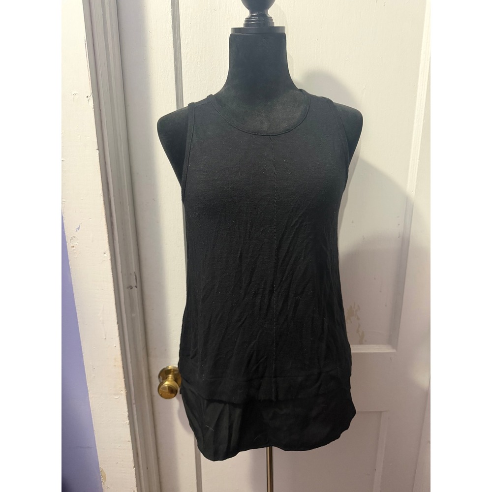 Black Sleeveless Layered Hem Knit Tank Top Scoop Neck Casual Shell Women Size M